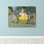 Radha en Krishna omhelzen in een bloeiende golf Canvas Afdruk (Insitu (Houten vloer))