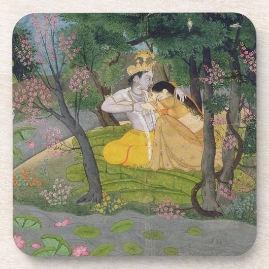 Radha en Krishna omhelzen in een bloeiende golf Drankjes Onderzetter (Voorkant)