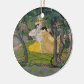 Radha en Krishna omhelzen in een bloeiende golf Keramisch Ornament (Links)