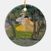 Radha en Krishna omhelzen in een bloeiende golf Keramisch Ornament (Achterkant)
