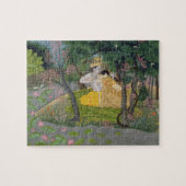 Radha en Krishna omhelzen in een bloeiende golf Legpuzzel (Horizontaal)