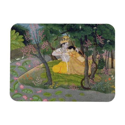 Radha en Krishna omhelzen in een bloeiende golf Magneet (Horizontaal)