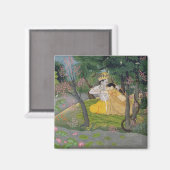 Radha en Krishna omhelzen in een bloeiende golf Magneet (Voorkant / Achterkant)