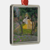 Radha en Krishna omhelzen in een bloeiende golf Metalen Ornament (Rechts)