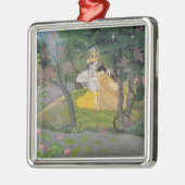 Radha en Krishna omhelzen in een bloeiende golf Metalen Ornament (Links)