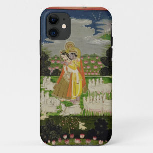 Radha en Krishna omhelzen in een geïdealiseerd la iPhone 11 Hoesje