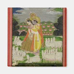Radha en Krishna omhelzen in een geïdealiseerd la Magneet