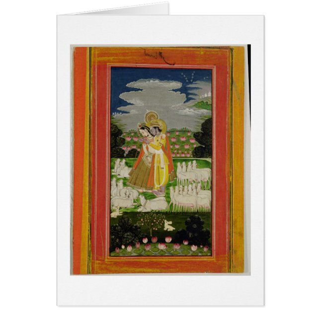 Radha en Krishna omhelzen in een geïdealiseerd lan (Voorkant)