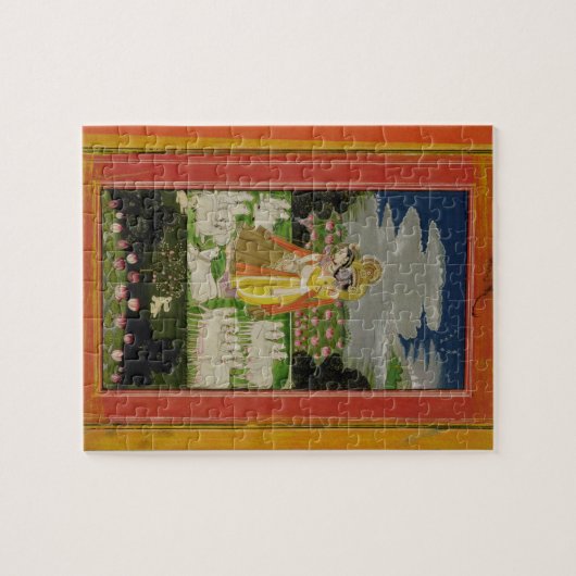 Radha en Krishna omhelzen in een geïdealiseerd lan Legpuzzel (Horizontaal)