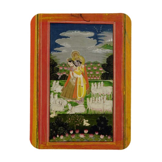 Radha en Krishna omhelzen in een geïdealiseerd lan Magneet (Verticaal)