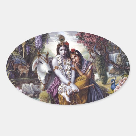Radha en Krishna Ovale Sticker (Voorkant)