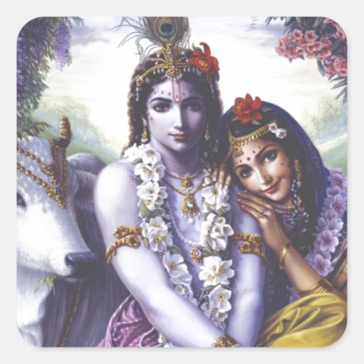 Radha en Krishna Vierkante Sticker (Voorkant)