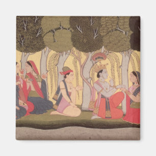 Radha en Krishna zitten in een grove, Kulu Magneet