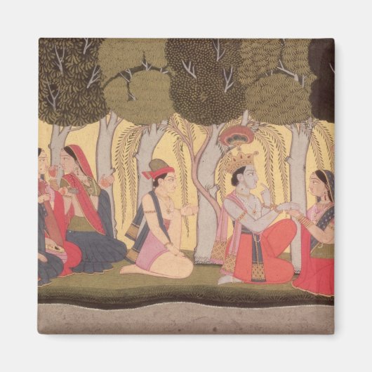 Radha en Krishna zitten in een grove, Kulu Magneet (Voorkant)