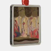 Radha en Krishna zitten in een grove, Kulu Metalen Ornament (Rechts)
