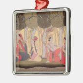 Radha en Krishna zitten in een grove, Kulu Metalen Ornament (Links)