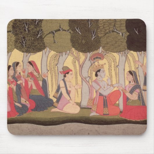 Radha en Krishna zitten in een grove, Kulu Muismat (Voorkant)