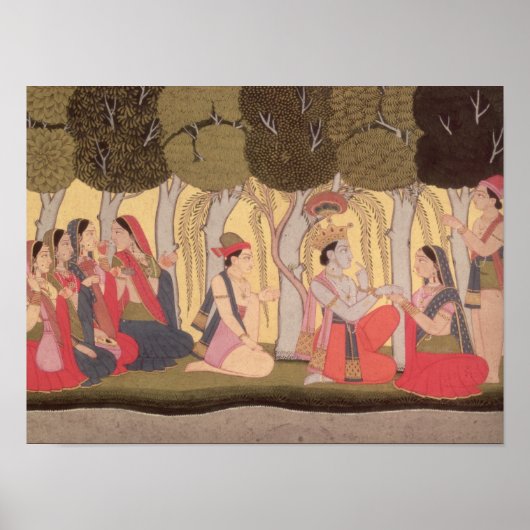 Radha en Krishna zitten in een grove, Kulu Poster (Voorkant)