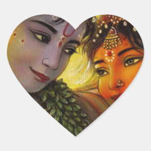 RADHA KRISHNA CLASSIC PAINTING HART STICKER