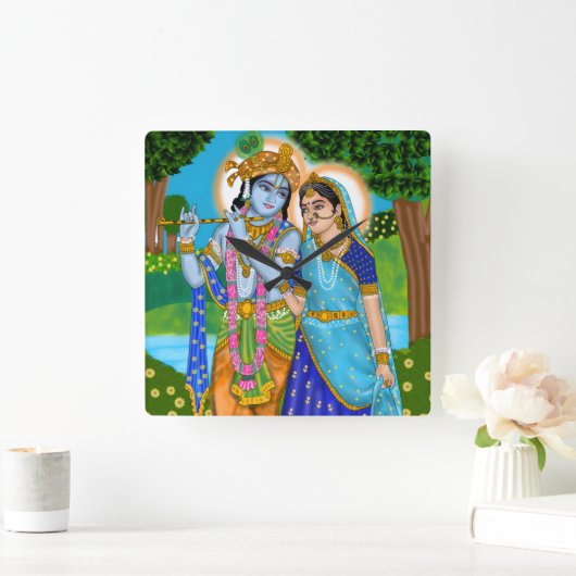 Radha Krishna Clock Vierkante Klok (Huis)