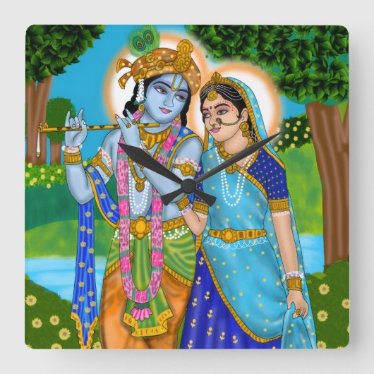 Radha Krishna Clock Vierkante Klok (Voorkant)