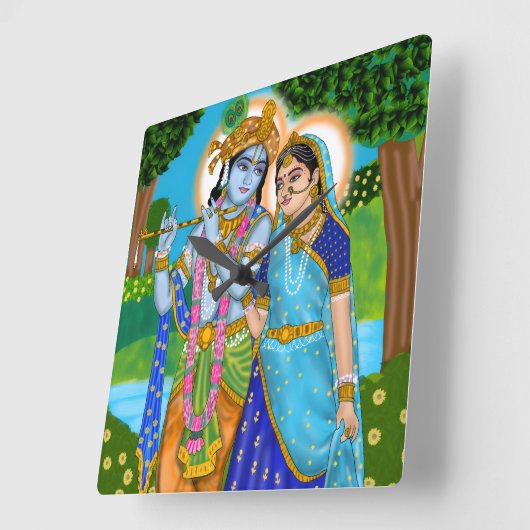 Radha Krishna Clock Vierkante Klok (Hoek)
