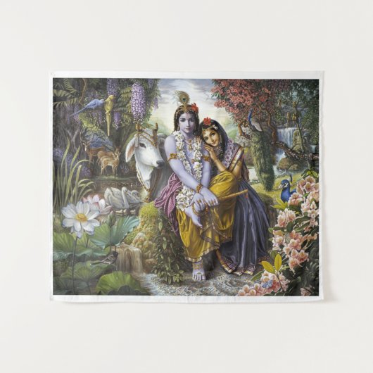 Radha Krishna Divine Couple Tapestry Wandkleed (Voorkant (horizontaal))