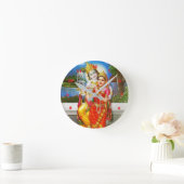 RADHA Krishna Flute Instrument Deity Heilige Heili Ronde Klok (Huis)