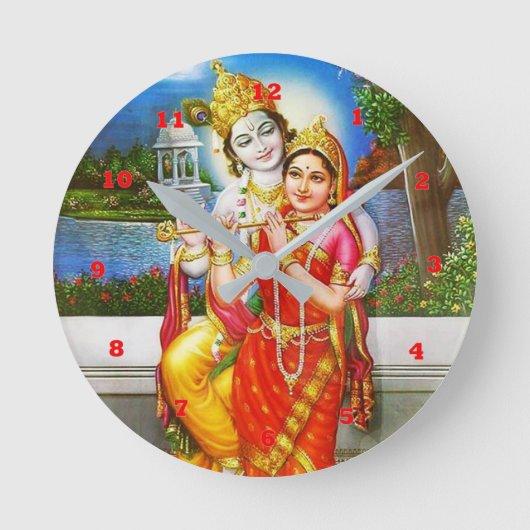 RADHA Krishna Flute Instrument Deity Heilige Heili Ronde Klok (Voorkant)
