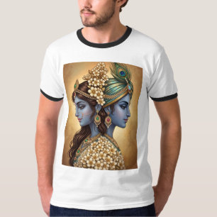 Radha Krishna Goddelijke Liefde Lijnkunst T-Shirt