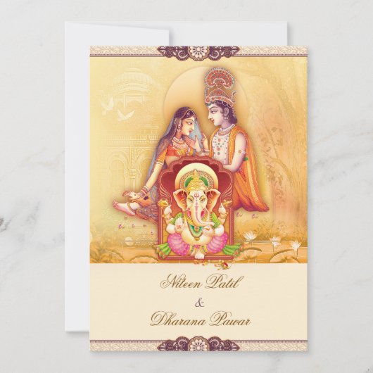 Radha Krishna hindoeistische trouwuitnodiging Kaart (Voorkant)