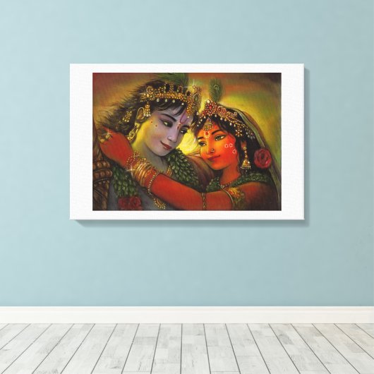 RADHA KRISHNA HINDU GODEN CANVAS AFDRUK (Insitu (Houten vloer))