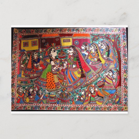 RADHA KRISHNA HINDU GODS MADHUBANI ART STYLE BRIEFKAART (Voorkant)