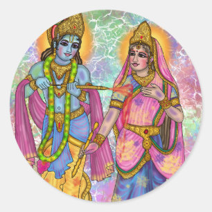 Radha Krishna Holi-sticker spelen Ronde Sticker