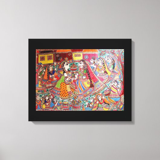 RADHA- KRISHNA INDIASE MADHUBANI STIJL KUNST PRINT (Voorkant)