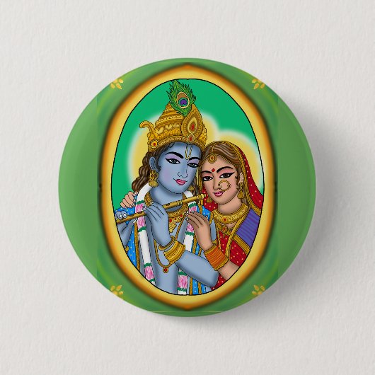 Radha Krishna-knop Ronde Button 5,7 Cm (Voorkant)