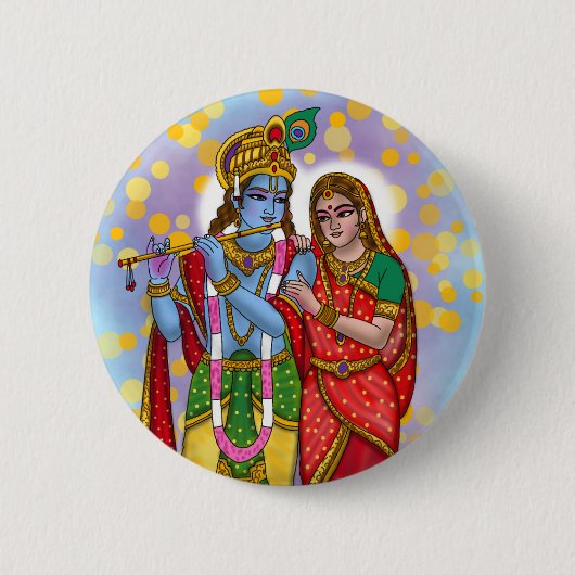 Radha Krishna Knop Ronde Button 5,7 Cm (Voorkant)