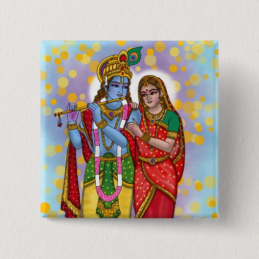 Radha Krishna-knop Vierkante Button 5,1 Cm (Voorkant)