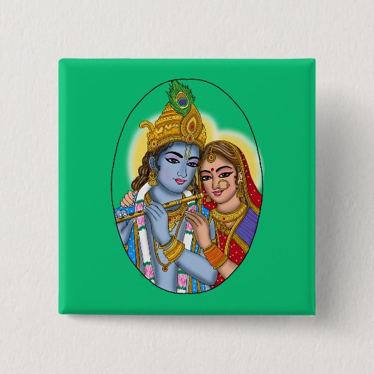Radha Krishna-knop Vierkante Button 5,1 Cm (Voorkant)