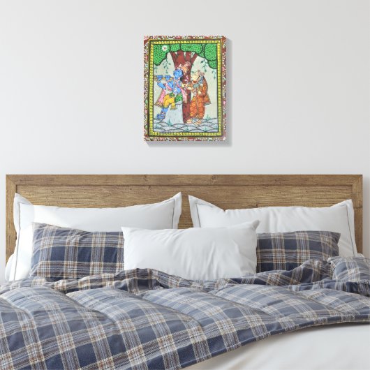 Radha Krishna Liefde Tribal Indiase Pattachitra Ku Canvas Afdruk (Insitu (Slaapkamer))