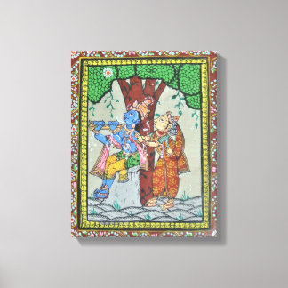 Radha Krishna Liefde Tribal Indiase Pattachitra Ku Canvas Afdruk