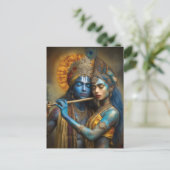 Radha Krishna Love Devine: Moderne Hindoeïstische Briefkaart (Staand voorkant)