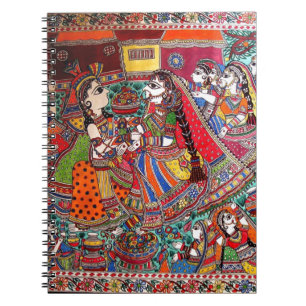 RADHA-KRISHNA MADHUBANI ANCIENT INDIAN ART STYLE NOTITIEBOEK