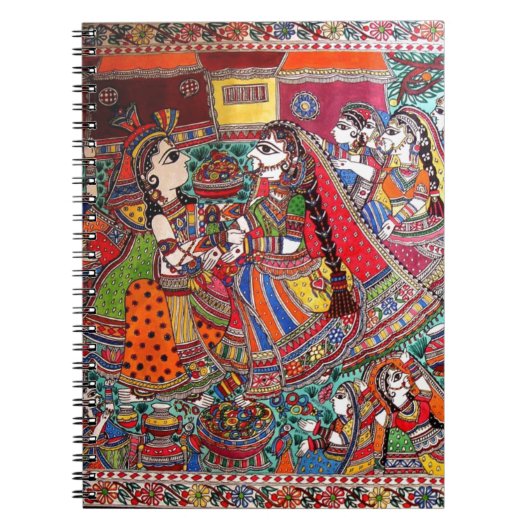 RADHA-KRISHNA MADHUBANI ANCIENT INDIAN ART STYLE NOTITIEBOEK (Voorkant)