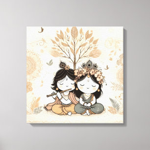 Radha Krishna Mandala Wandkunst Eeuwige Liefde Canvas Afdruk