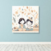 Radha Krishna Mandala Wandkunst | Spiritueel  Canvas Afdruk (Insitu (Houten vloer))