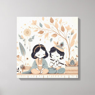 Radha Krishna Mandala Wandkunst Spiritueel Canvas Afdruk