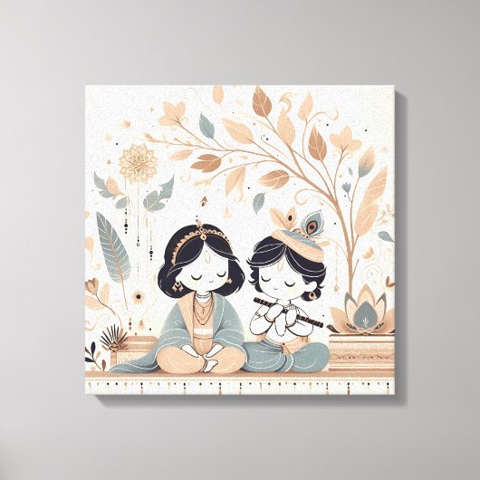 Radha Krishna Mandala Wandkunst | Spiritueel  Canvas Afdruk (Voorkant)