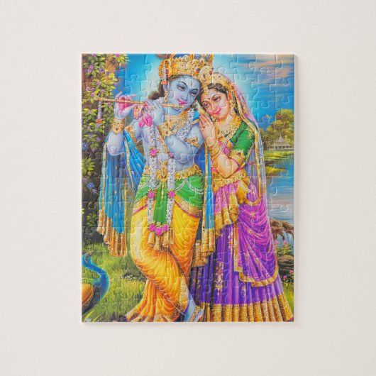 Radha Krishna met Fluit Hare Krishna Legpuzzel (Verticaal)