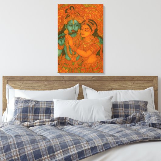 Radha Krishna Mural painting from Kerala Canvas Afdruk (Insitu (Slaapkamer))
